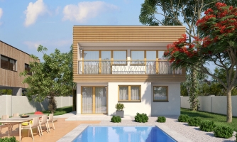 Multi-story family house with a room on the ground floor.